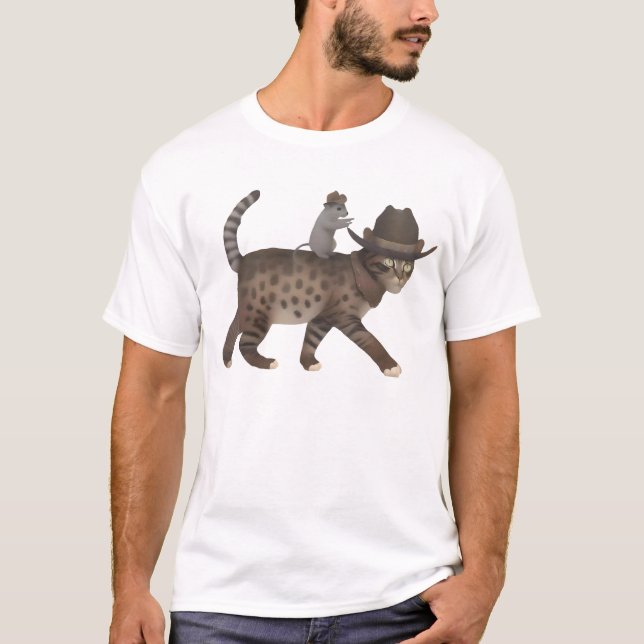 Camiseta loca de gato y ratón Vaquero Gato Meowdy (Anverso)