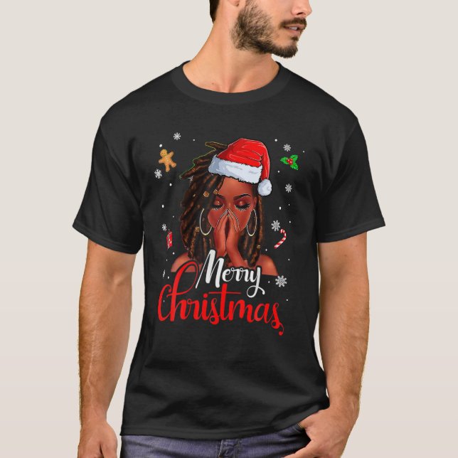 Camiseta Locd Hair Black Woman Merry Christmas Santa Hat X (Anverso)