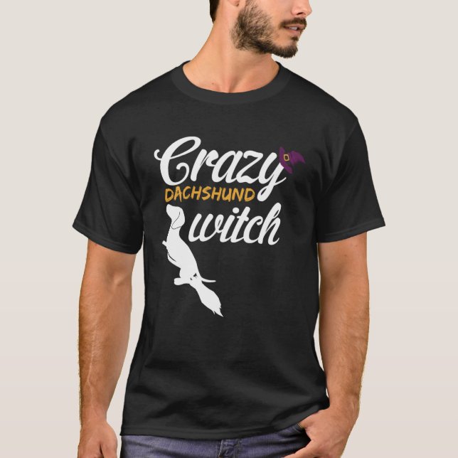 Camiseta Loco Dachshund Halloween Perro Bruja (Anverso)