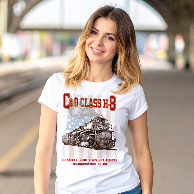 Camiseta Locomotora Allegheny C&O Clase H-8 - bandera ameri (C&O Class H-8 2-6-6-6 Allegheny Steam Locomotive. Womens Basic T-Shirt)