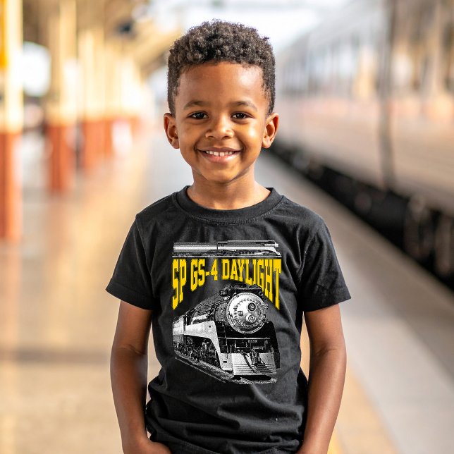 Camiseta Locomotora de vapor diurna SP GS-4. Tren 4449 (SP GS-4 Daylight Steam Locomotive. 4449 Train. Boy Basic Black T-Shirt)