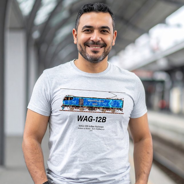 Camiseta Locomotora WAG-12B. Ferrocarril de la India (WAG-12B Locomotive. Indian Railways freight train. Mens Basic T-Shirt)