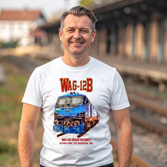 Camiseta Locomotora WAG-12B. Ferrocarril de la India (WAG-12B Locomotive. Indian Railways freight Train. Mens Basic T-Shirt)