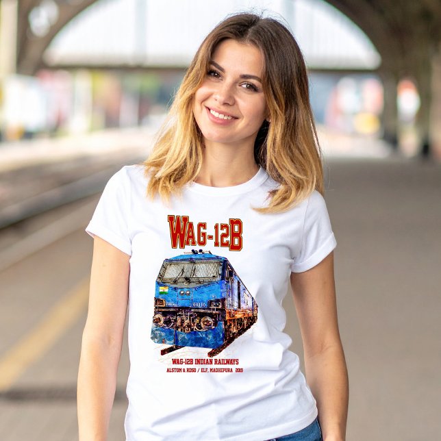 Camiseta Locomotora WAG-12B. Ferrocarril de la India (WAG-12B Locomotive. Indian Railways freight Train. Womens Basic T-Shirt)