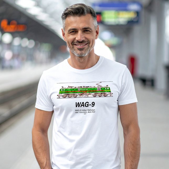 Camiseta Locomotora WAG-9. Ferrocarril de la India (WAG-9 Locomotive. Indian Railways freight train. Mens Basic T-Shirt)