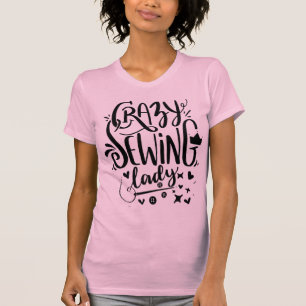 Camiseta Locura de Costura Negra Rosa Costurera Hobby