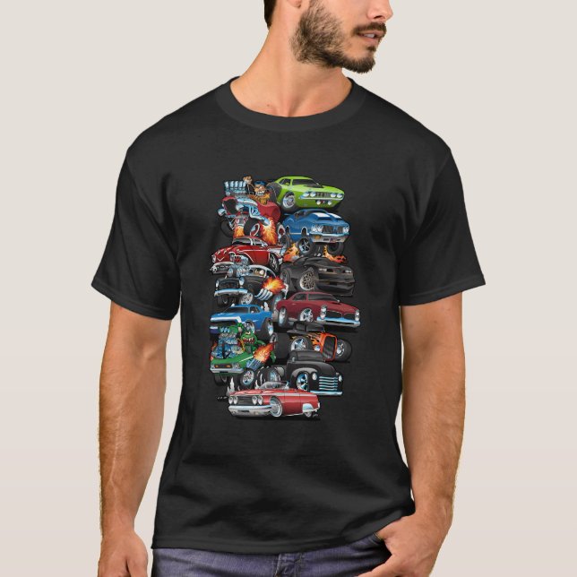 Camiseta Locura De Los Coches De Los Músculos De Los Coches (Anverso)