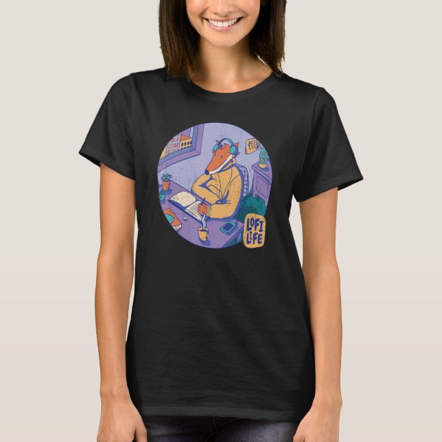 Camiseta LOFI Vibes Chill Relaxing Study Music Fox (Anverso)