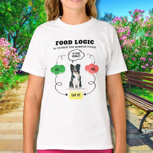 Camiseta Lógica de alimentos en línea de borde personalizad (Add pet name or other text to personalize.  Matching items available in collection)