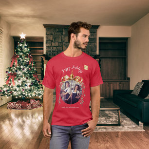 Camiseta logo de foto de equipo de Navidad en rojo y dorado