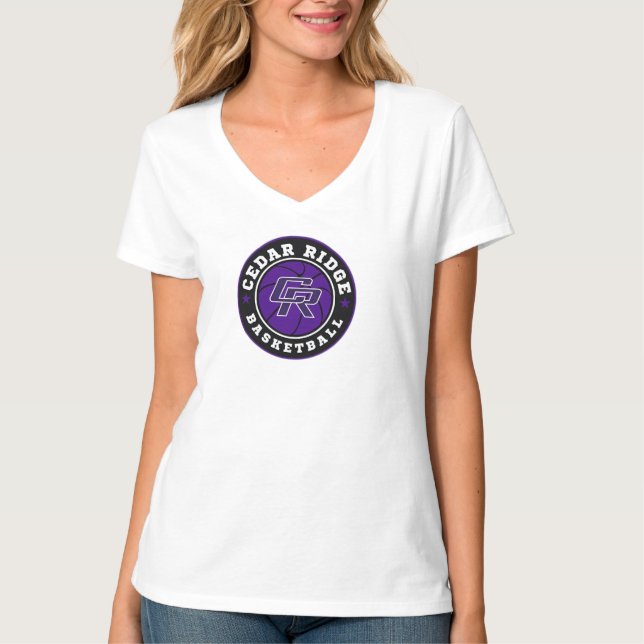 Camiseta Logo de la CRHS Basketball - Damas White V-Cuello (Anverso)