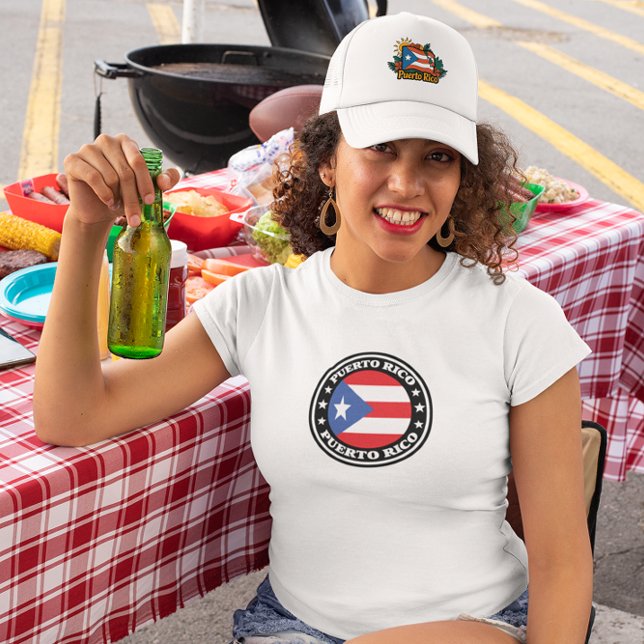 Camiseta Logo de la Ronda Bandera Nacional de Puerto Rico (Puerto Rico National Flag Round Logo T-Shirt)