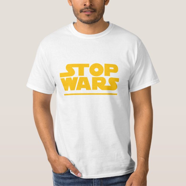 Camiseta Logo de Parodia Detener Guerras (Anverso)