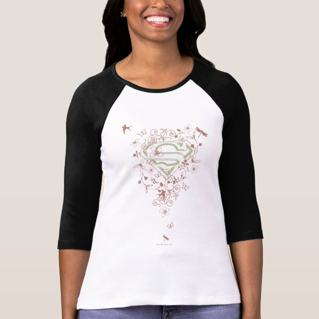 Camiseta Logo de Supergirl Green Floral (Anverso)