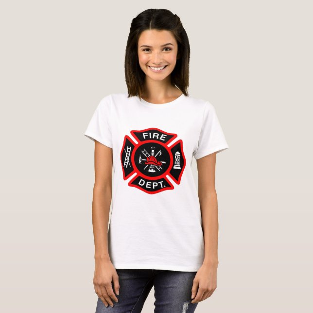 Camiseta Logo del Departamento de Incendios Negro y Rojo (Anverso completo)