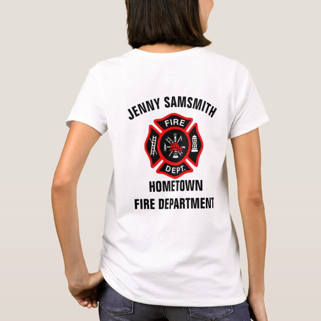 Camiseta Logo del Departamento de Incendios Negro y Rojo (Reverso)