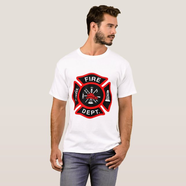 Camiseta Logo del Departamento de Incendios Negro y Rojo (Anverso completo)