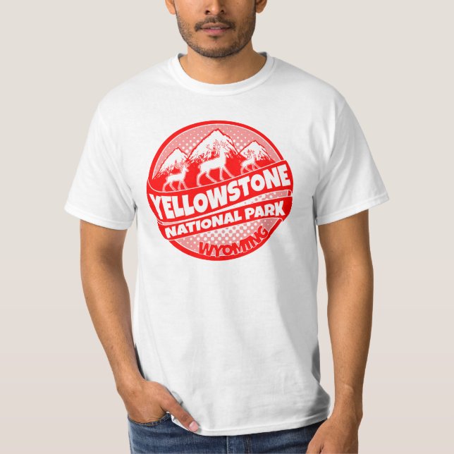 Camiseta Logo rojo del Parque Nacional Yellowstone Wyoming (Anverso)