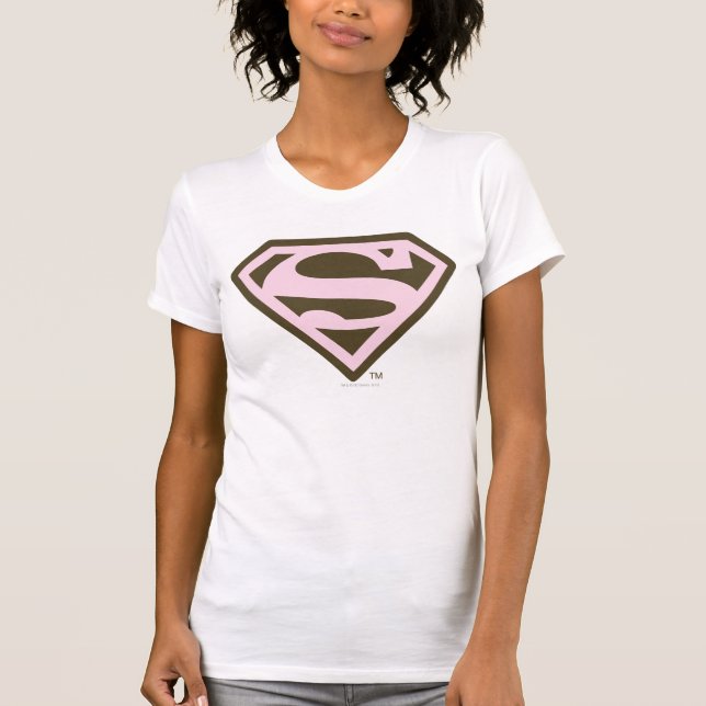 Camiseta Logo rosa y marrón superchica (Anverso)