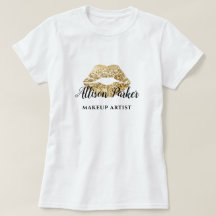 Logotipo de artista de maquillaje de oro falso bes