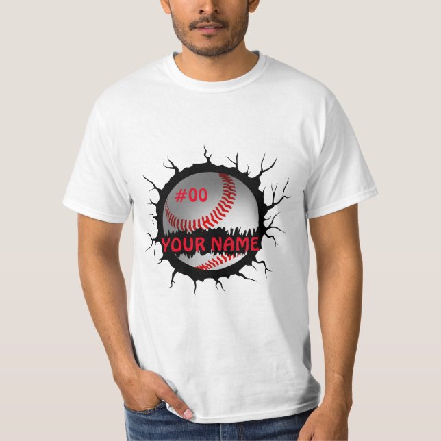 Camiseta Logotipo de béisbol, nombre personalizado de béisb (Anverso)