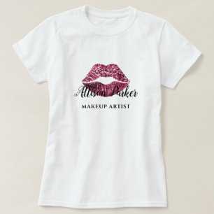 Camiseta Logotipo de beso con purpurina roja Nombre del ART