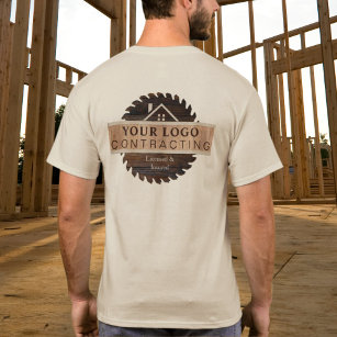 Camiseta Logotipo de contratista de tono de madera rústica