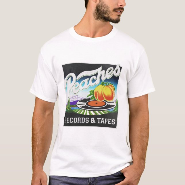 Camiseta Logotipo de discos y cintas de durazno (Anverso)