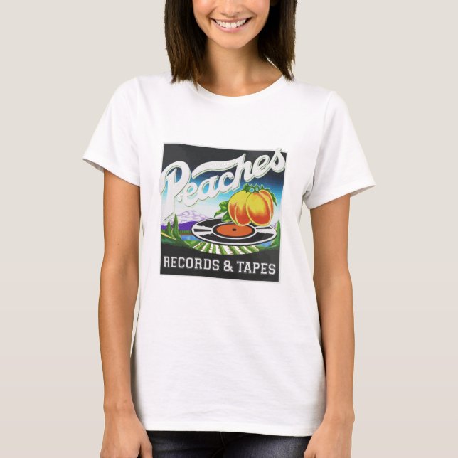 Camiseta Logotipo de discos y cintas de durazno (Anverso)