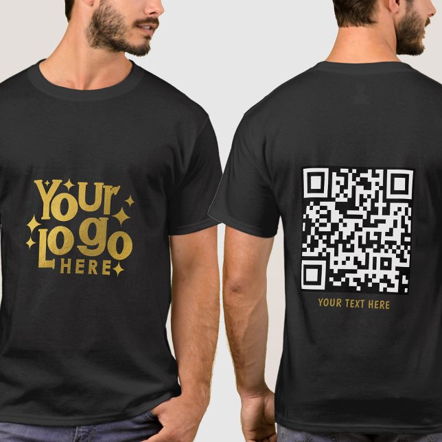 Camiseta Logotipo de doble cara Código QR Negro promocional (Double Sided Logo QR Code Unique Promotional Black T-Shirt)
