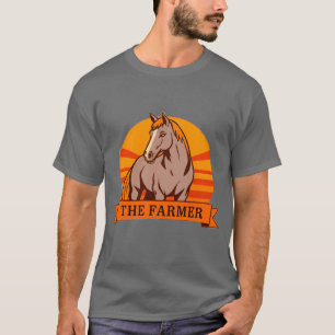 Camiseta Logotipo de granja con caballo en amanecer