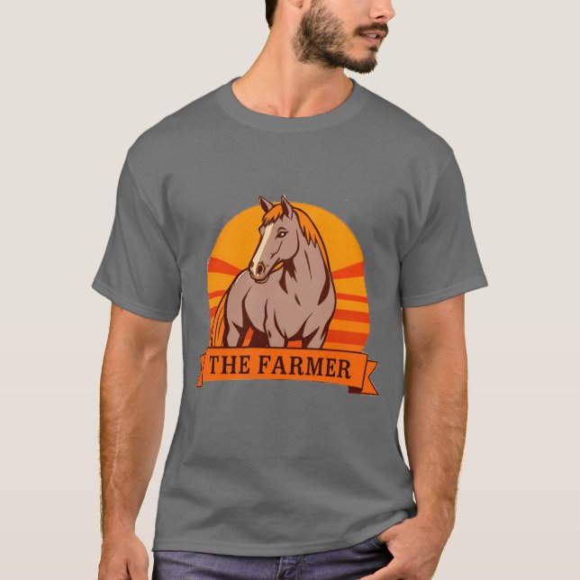 Camiseta Logotipo de granja con caballo en amanecer (Anverso)