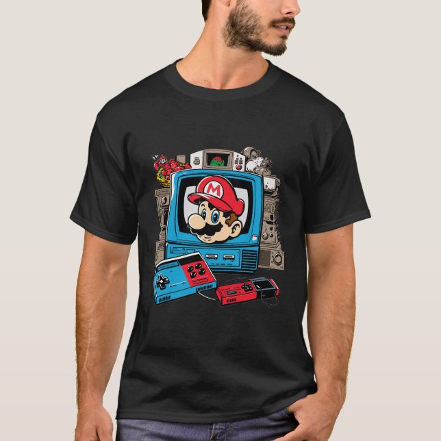 Camiseta Logotipo de juego de video retro NES Gaming Mario  (Anverso)