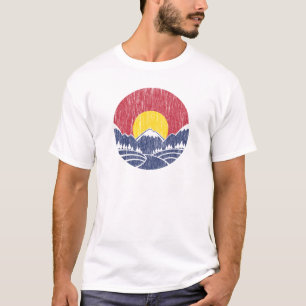 Camiseta Logotipo de la puesta del sol de la montaña rocosa