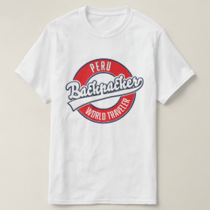 Camiseta logotipo de mochilero viajero mundial Perú.