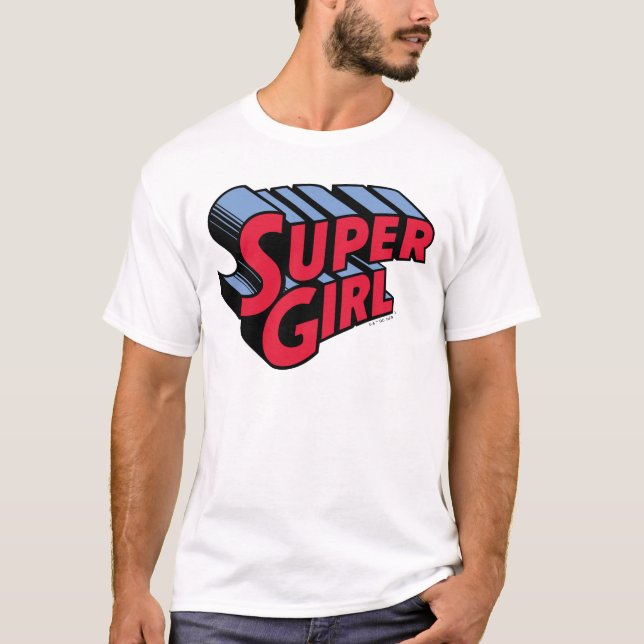 Camiseta Logotipo de nombre apilado de superchica roja y az (Anverso)