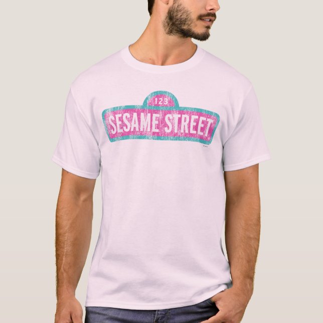 Camiseta Logotipo de Rótulo rosa de Plaza Sésamo (Anverso)