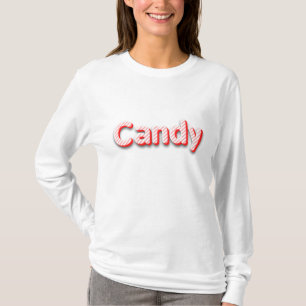 Camiseta Logotipo de texto de caramelo con rayas rojas y bl
