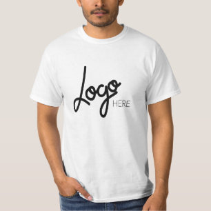 Camiseta Logotipo Grande de Empresa Moderno Hombre Blanco