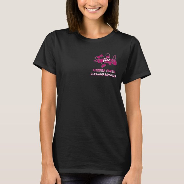 Camiseta Logotipo Personalizado rosa Servicios de limpieza  (Anverso)