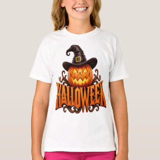 Camiseta Logotipo Premium de Calabaza de Halloween 3D con S