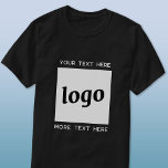 Camiseta Logotipo simple con negocio de texto<br><div class="desc">Añada su propio logotipo y la elección del texto a este diseño empresarial unisex. Eliminar el texto superior o inferior si lo prefiere. Minimalista y profesional. Ideal para la marca de empleados o uniformes,  o como producto promocional para sus clientes y clientes.</div>