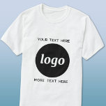 Camiseta Logotipo simple con promoción de negocios de texto<br><div class="desc">Añade tu propio logotipo y elección de texto a este diseño unisex. Eliminar el texto superior o inferior si lo prefiere. Minimalista y profesional. Ideal para la marca de empleados o uniformes,  o como producto promocional para sus clientes y clientes.</div>