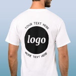 Camiseta Logotipo simple con promoción de negocios de texto<br><div class="desc">Agregue su propio logotipo y la elección del texto a este diseño de impresión posterior. Eliminar el texto superior o inferior si lo prefiere. Minimalista y profesional. Ideal para la marca de empleados,  como uniforme de personal o como producto promocional para sus clientes y clientes.</div>