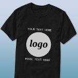 Camiseta Logotipo simple con promoción de negocios de texto<br><div class="desc">Añade tu propio logotipo y elección de texto a este diseño unisex. Eliminar el texto superior o inferior si lo prefiere. Minimalista y profesional. Ideal para la marca de empleados o uniformes,  o como producto promocional para sus clientes y clientes.</div>