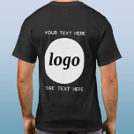 Camiseta Logotipo simple con promoción de negocios de texto<br><div class="desc">Añade tu propio logotipo y elección de texto a este diseño unisex. Eliminar el texto superior o inferior si lo prefiere. Minimalista y profesional. Excelente para la marca de empleados y personal o uniformes,  o como producto promocional para sus clientes y clientes.</div>