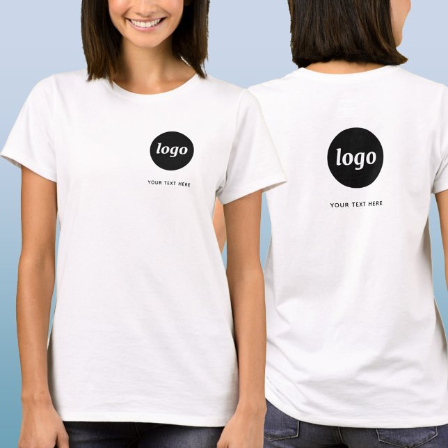 Camiseta Logotipo simple y Escudo comercial de texto (Simple logo with custom text business branding promotional t-shirt with crest and back printing)