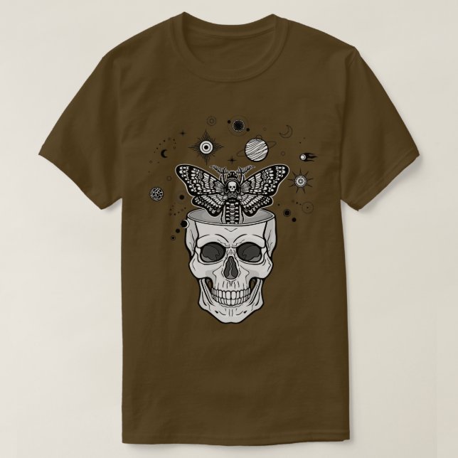 Camiseta Loma de cráneo humana Símbolos cósmicos de la cabe (Diseño del anverso)