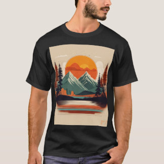 Camiseta Lona de montaña al atardecer retro de los 70 | Nat