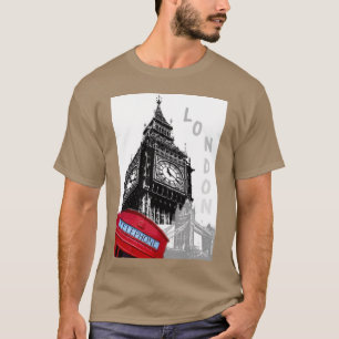 Camiseta London Big Ben Clock Tower Red Phone Box